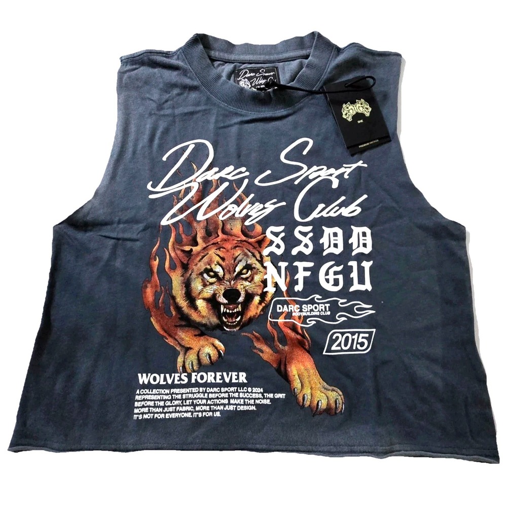 Darc Sport The Fire Within vintage Rosie Muscle Tee Mens Small Darc Blue Graphic